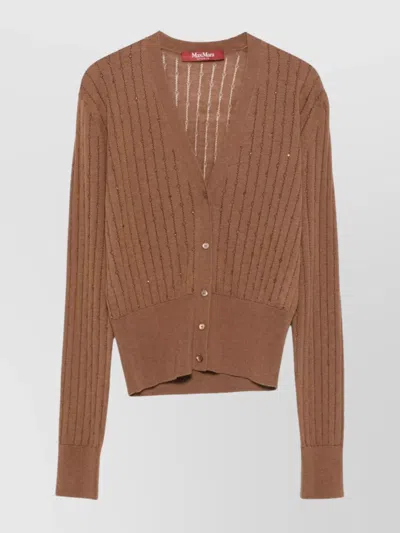 MAX MARA WAIST FITTED V-NECK RIBBED CARDIGAN