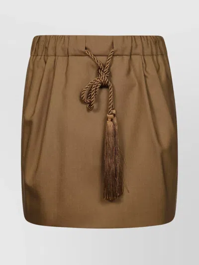 Max Mara Waistband Elastic Tassel Detail Skirt In Brown