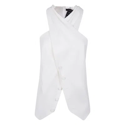 Max Mara Satin Wrap Sleeveless Jacket Buttons In White