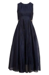 Max Mara Wally Pleated Silk Blend Organza Dress In Blue