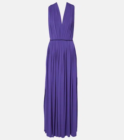 Max Mara Walter Pleated Jersey Maxi Dress In Lila