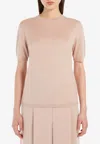 Max Mara Warren Knitted Top In Silk And Cashmere In Powder
