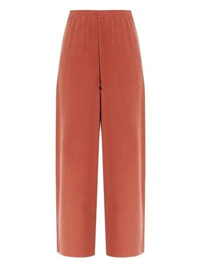 Max Mara Washed Silk Pants In Brown