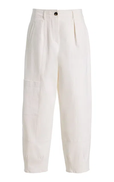 Max Mara Washed Stretch Denim Wide-leg Trousers In White