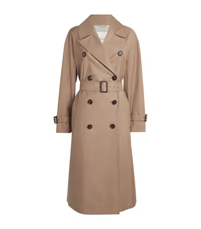 Max Mara Water-repellent Cotton Twill Trench Coat In Sand