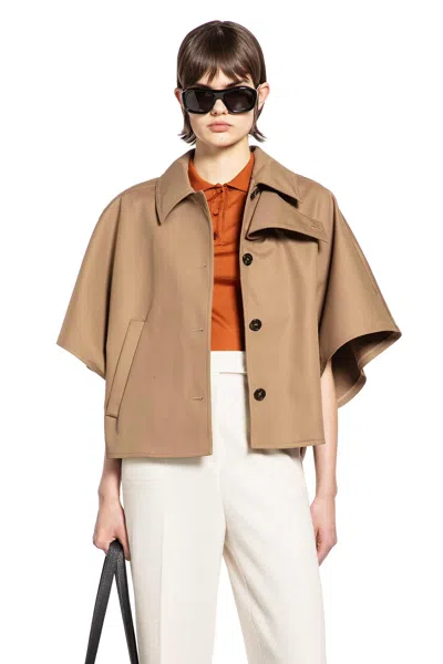 Max Mara Water-repellent Gabardine Cape In Sand