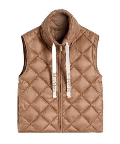 Max Mara Water-repellent Nylon Canvas Gilet In Brown