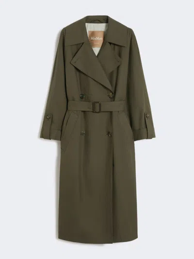 Max Mara Water-repellent Twill Belted Trench Coat In Green