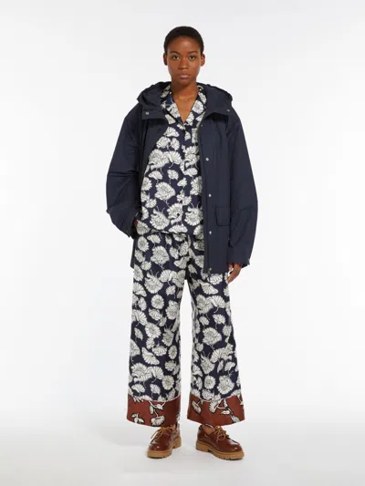 Max Mara Water-repellent Twill Hooded Jacket In Navy