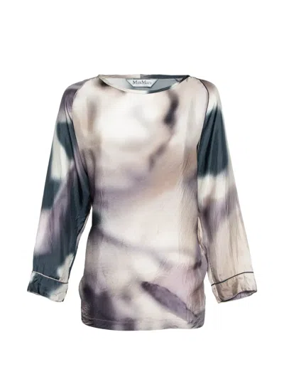 Pre-owned Max Mara Watercolor-print Silk Blouse In Purple