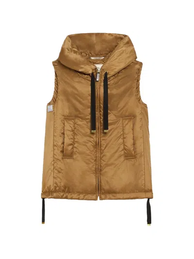Max Mara Waterproof Cameluxe Padded Canvas Vest With Zip Front In Beige