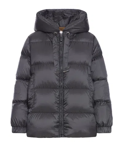 Max Mara Waterproof Canvas Down Jacket In Black