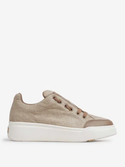 Max Mara Waterproof Cashmere Sneakers In Brown