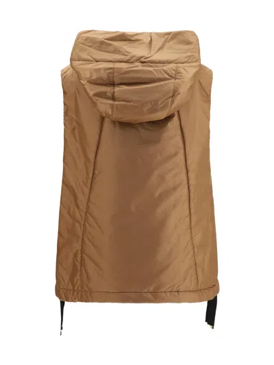 Max Mara Water-repellent Canvas Padded Hooded Padded Vest In Caramel
