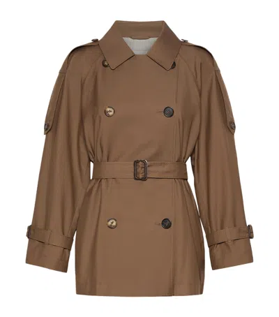 Max Mara Water-repellent Short Trench Coat In Brown