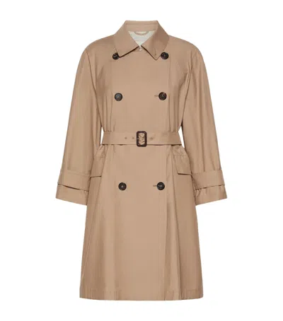 Max Mara Water-repellent  Short Trench Coat In Brown
