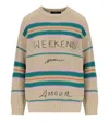 Max Mara Angus Beige Crewneck Sweater With Embroidery In Beige