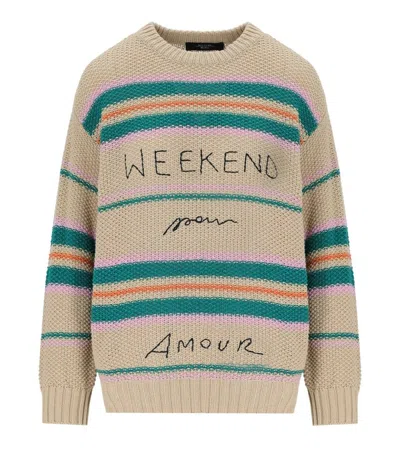 MAX MARA MAX MARA WEEKEND ANGUS BEIGE CREWNECK JUMPER WITH EMBROIDERY