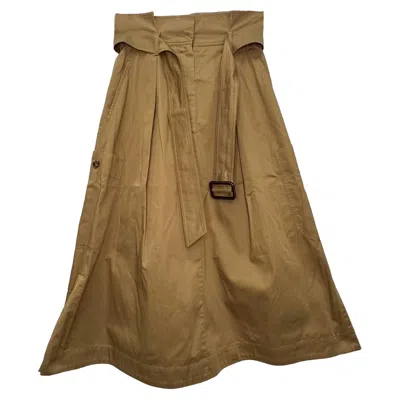 Pre-owned Max Mara Weekend Brusson Midi Skirt In Brown Cotton