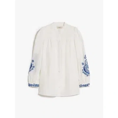 Max Mara Weekend Carnia Embroidered Puff Sleeve Shirt Size: 14, Col: W In Neutral