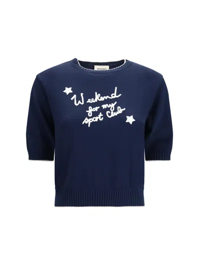 Max Mara Weekend Embroidered Cotton Knit Sweater In Blue