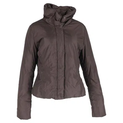 Max Mara Weekend Hidden Button Down Jacket In Brown Polyamide