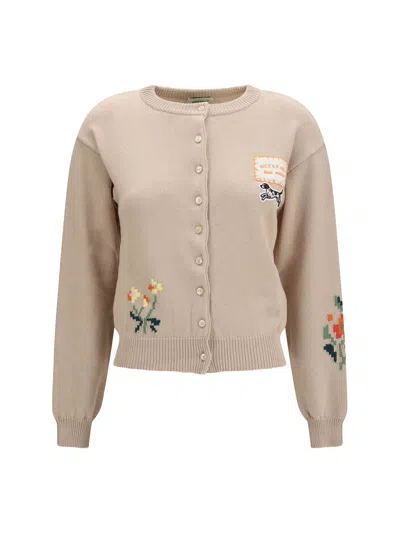 Max Mara Weekend Intarsia Cotton Knit Cardigan In Neutral
