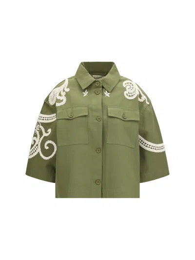 Max Mara Weekend Lace-embroidered Cotton Jacket In Green