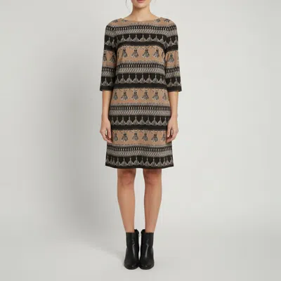 Pre-owned Max Mara Weekend  Brown Striped Tassel Print Crepe Shift Dress M