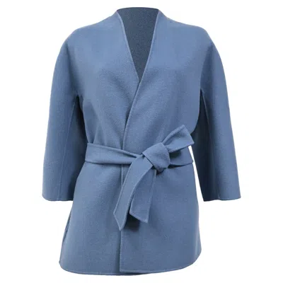 Max Mara Weekend  Cabiria Double Faced Short Belted Coat In Light Blue Wool