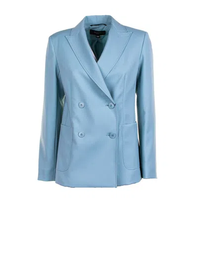 Max Mara Weekend  Double-breasted Blazer In Stretch Wool Canvas In Blue