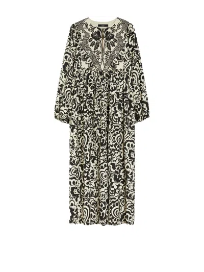 Max Mara Weekend  Long Poplin Patterned Dress In Black