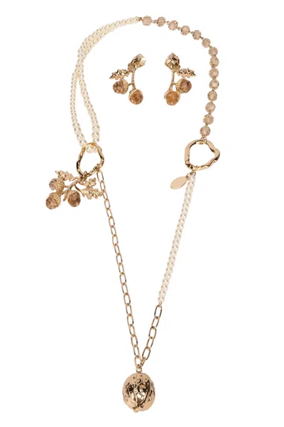 Max Mara Weekend  Necklace And Earring Set In Gold-plated Brass In Metallic