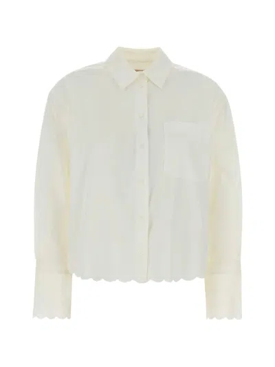 Max Mara Weekend  Neutral White Blouse With Embroidered Cuffs