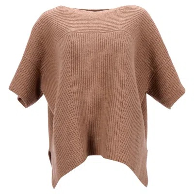 Max Mara Weekend  Weekend Ribbed Short Sleeved Sweater In Beige Wool In Multi