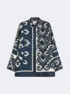 Max Mara Printed Silk Patchwork Shirt In Blue