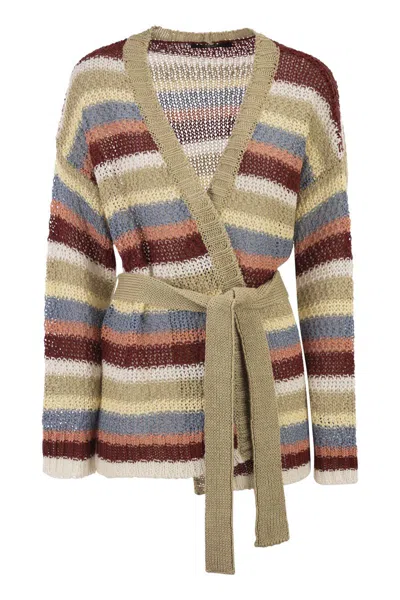 Max Mara Weekend  Wkdbonito - Linen Yarn Cardigan With Belt In Gray
