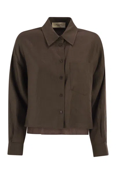 Max Mara Weekend  Wkdcapo - Cropped Linen Shirt With A Boxy Silhouette In Blue