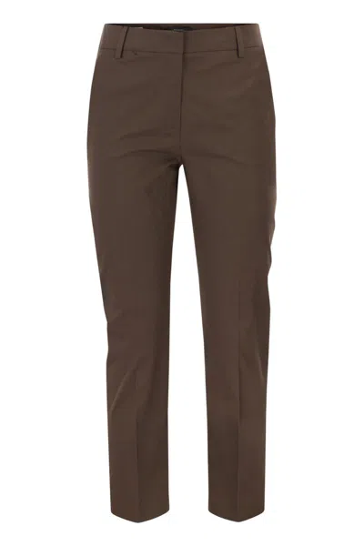 Max Mara Weekend  Wkdcecco - Slim Fit Trousers In Stretch Cotton In Brown