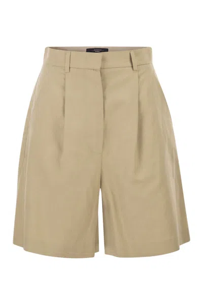 Max Mara Weekend  Wkdecuba - Cotton And Linen Canvas Bermuda Shorts In Neutral