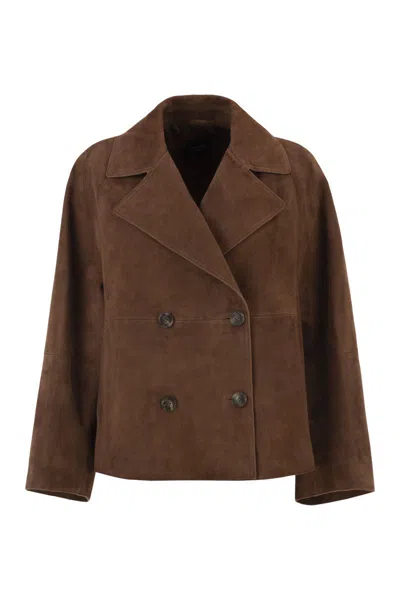Max Mara Weekend  Wkdsospiro - Double-breasted Suede Jacket In Brown