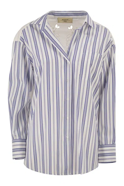 Max Mara Weekend  Wkdtessile - Striped Cotton Shirt With Sangallo Lace In Blue