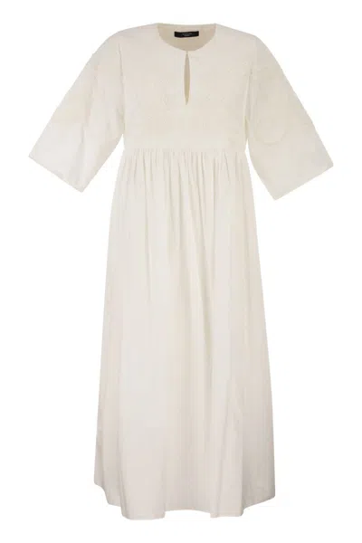 Max Mara Weekend  Wkdtilde – Long Cotton Dress With Tone-on-tone Embroidery In Neutral