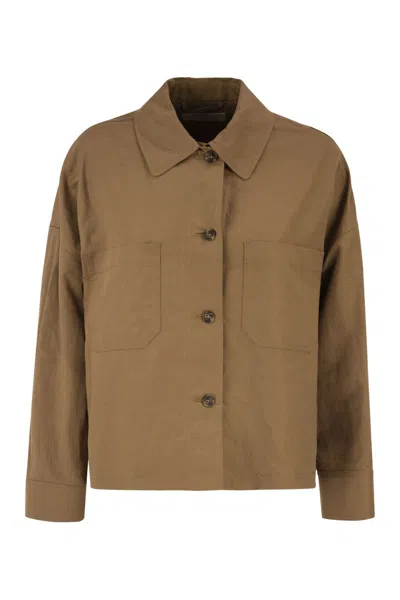 Max Mara Weekend  Wkdvettura – Short Cotton And Linen Jacket With Drawstring In Brown