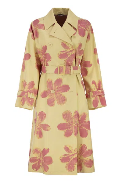 Max Mara Weekend  Wksradioso - Water-repellent Gabardine Trench Coat With Flowers In Brown