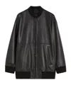 Max Mara Long Nappa Leather Bomber Jacket In Black