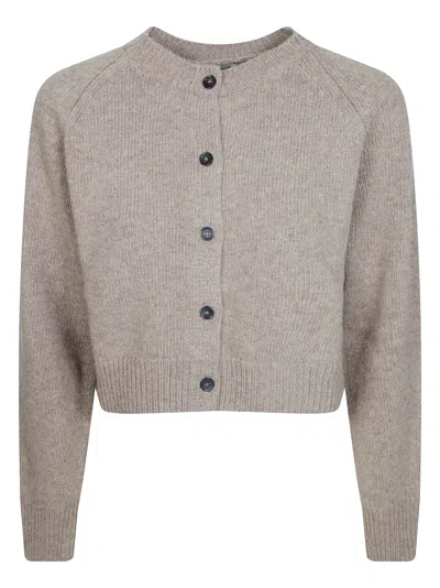Max Mara Weekend Wool Crewneck Cardigan With Raglan Sleeves In Marrone