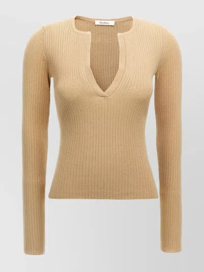 MAX MARA 'WHISPER' V-NECK RIBBED KNIT SWEATER