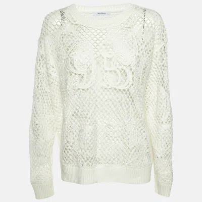 Pre-owned Max Mara White 1951 Open Knit Farea Sweater M