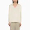 MAX MARA MAX MARA WHITE CASHMERE V-NECK SWEATER WOMEN